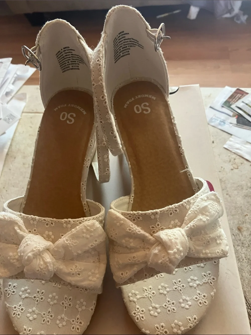 SO White Eyelet Bow Platform Sandals for Kids